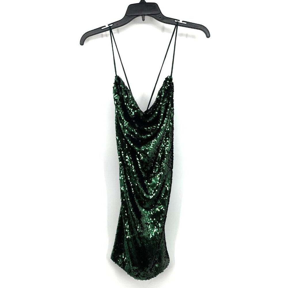 Lulus Dress Green Sequin Sparkle Lace Up Mini Sleeveless Bodycon - Picture 3 of 10